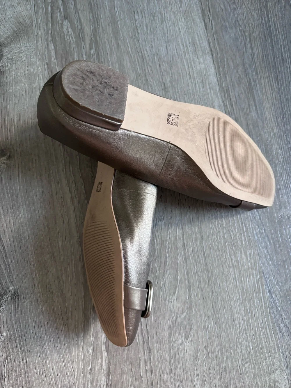 Anne Klein Bronze Metallic Square-Buckle Flats